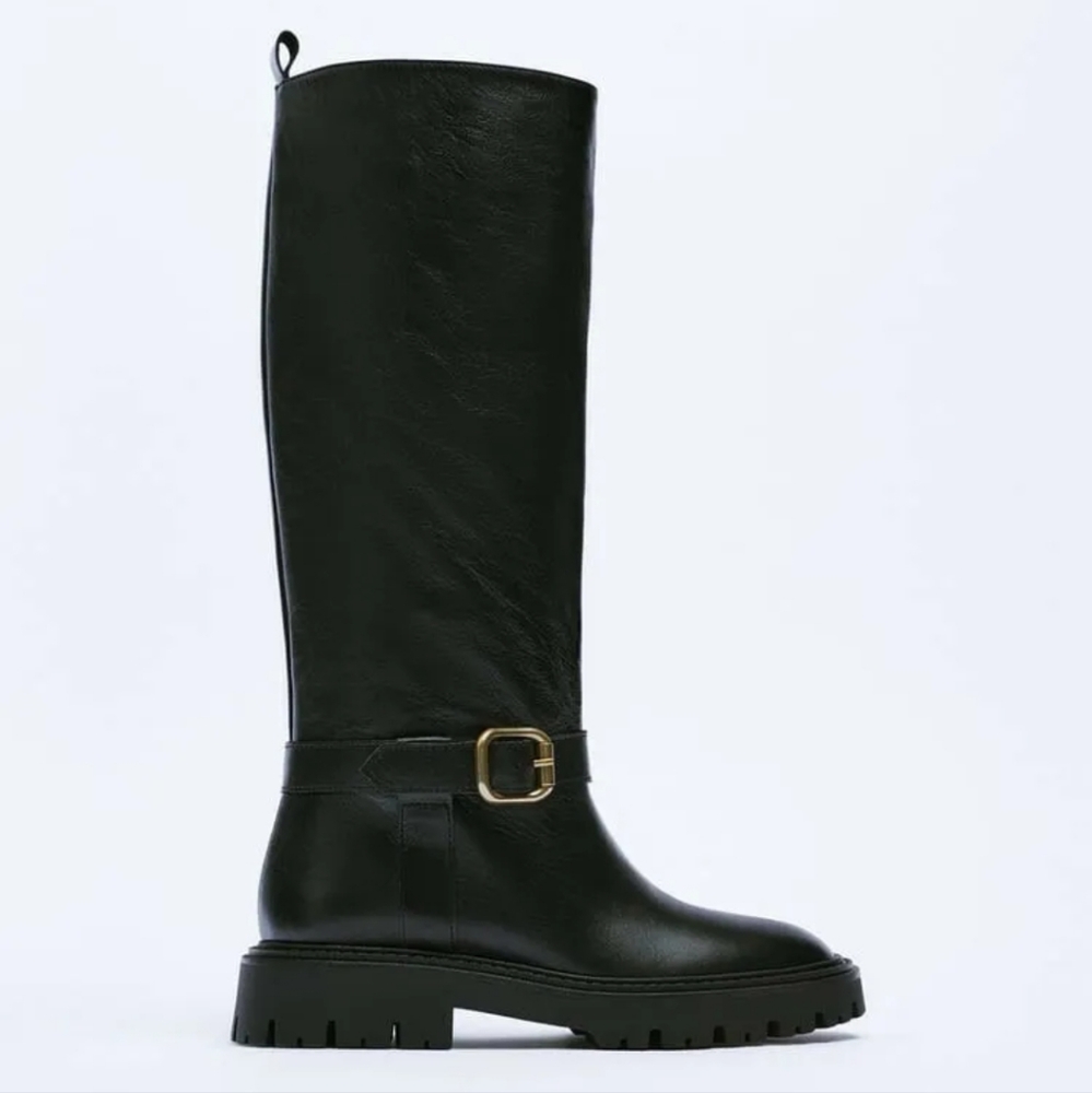 ZARA FLAT LEATHER BOOTS WITH BUCKLE - Picture 3 of 9